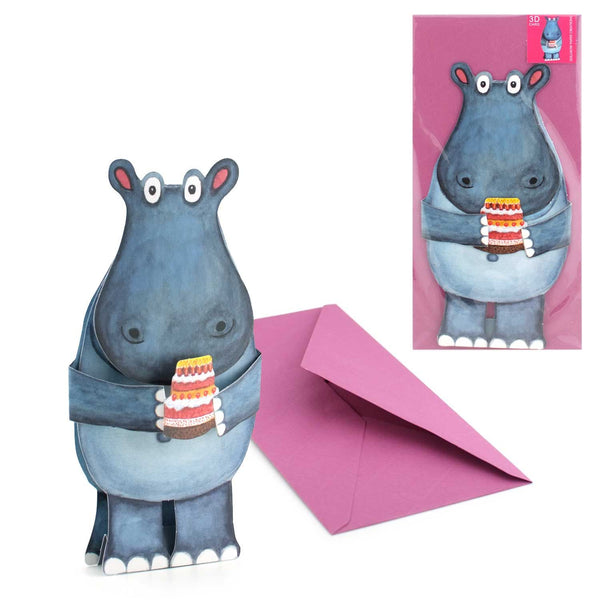 Carte pliante animal 3D "Hippopotame"